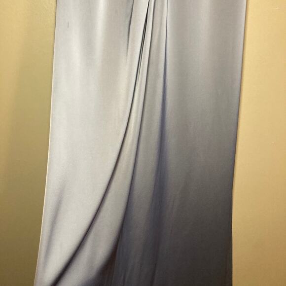 Azazie A-line Empire Waist Pleated Satin Bridesmaid Dress Womens 6-8 Blue Poly - Picture 11 of 12